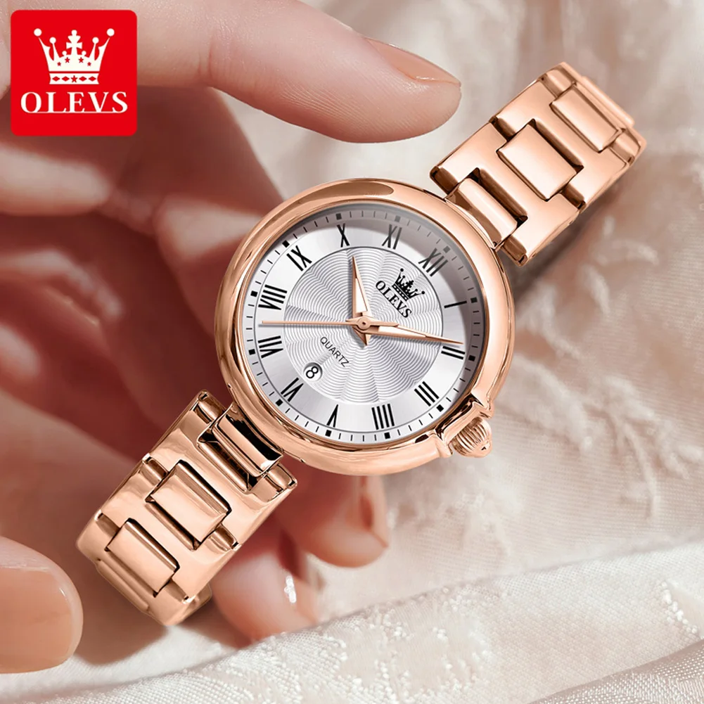 OLEVS Brand New Fashion Quartz Watch for Women Luxury Rose Gold Stainless Steel Strap Waterproof Date Fashion Womens Dress Watch