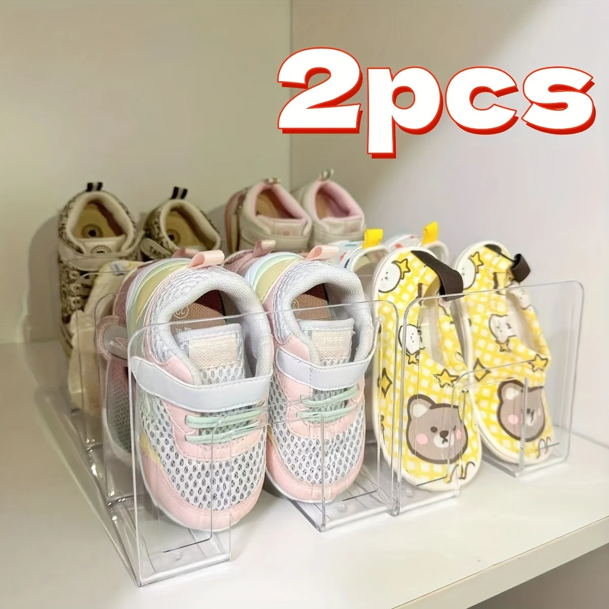 2pcs 4-Grid Children's Shoe Rack, Acrylic Transparent Organizer for Baby Shoes, Small Footwear Storage Shelf, Shoe Cabinets