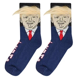 Trump Socks With 3D Fake Hair Crew Socks Spoof Funny President Donald Trump Compression Sock Sports Streetwear Hip Hop Socks