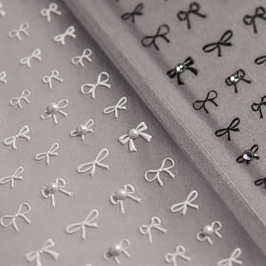 1 unidade Adesivo de Unha 5D Japonês com Laço Pequeno de Fita, Decalques Adesivos de Diamante Mini Kawaii de Alta Qualidade para Decoração de Unhas DIY