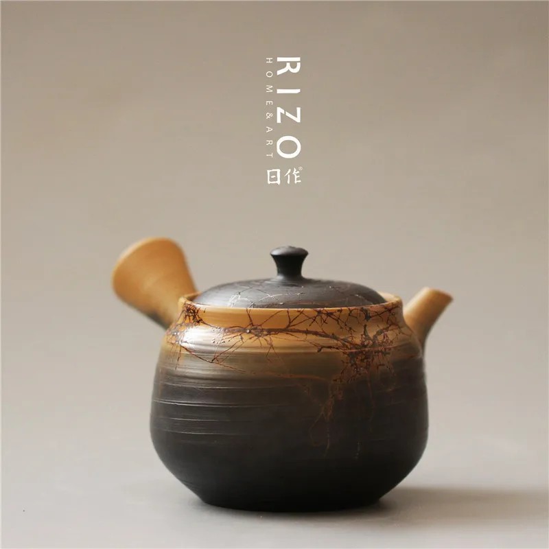 Japan Imported Changsha Burning Side Handle Teapot Baishan Made Yellow Mud Hanging Algae Kung Fu Urgent Tea Set