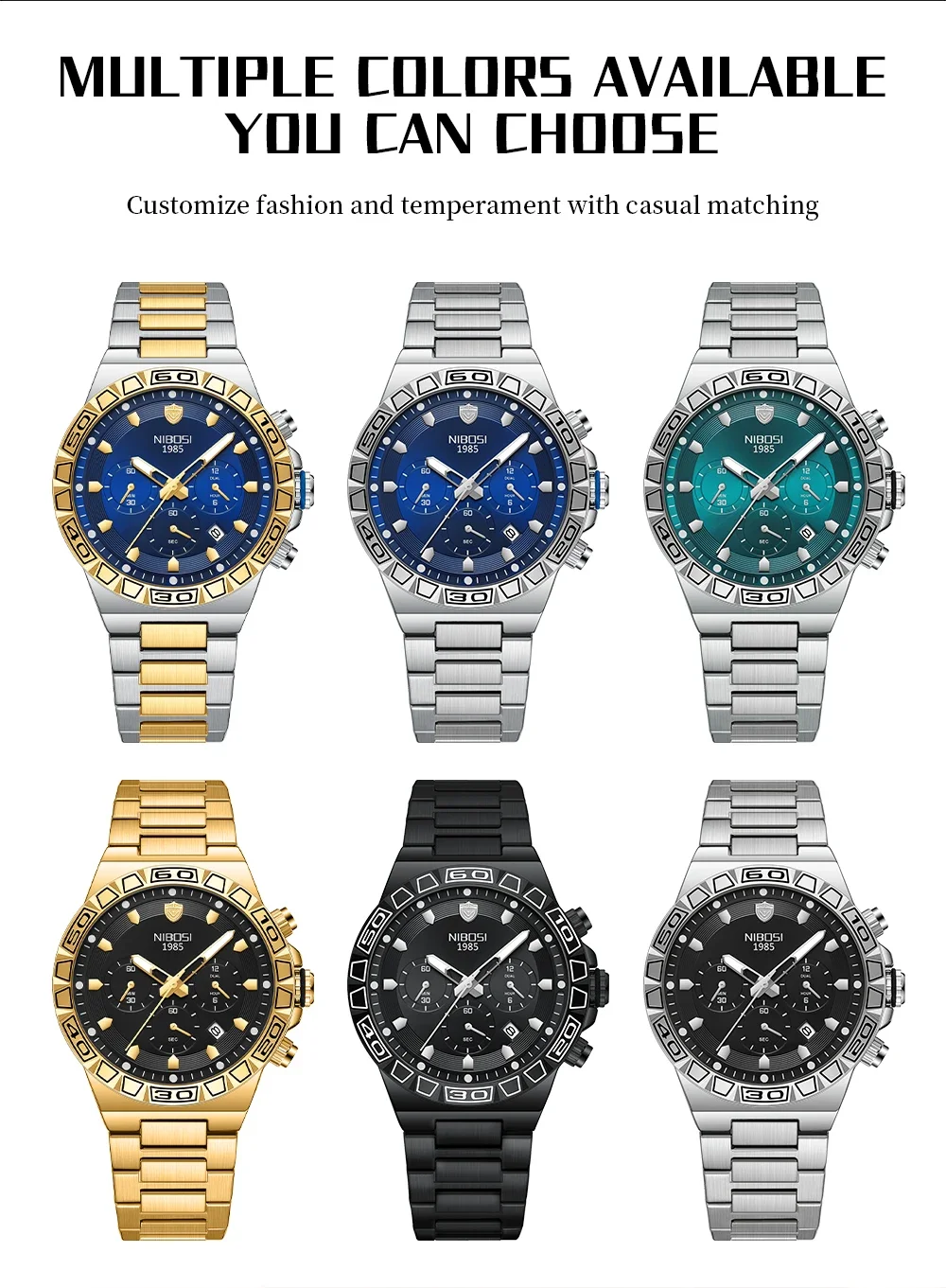 NIBOSI брендовые роскошные мужские кварцевые часы из нержавеющей стали, водонепроницаемые часы для мужчин, хронограф с датой, новые часы reloj hombre