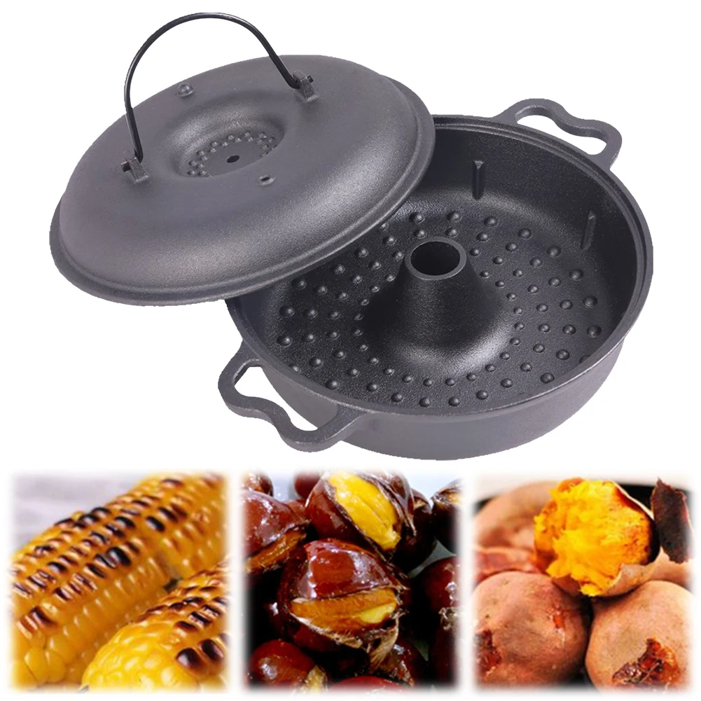 Cast Iron Roasted Sweet Potato Pan with Lid Garlic Roaster Garlic Baker Baking Pan for Picnic Camping