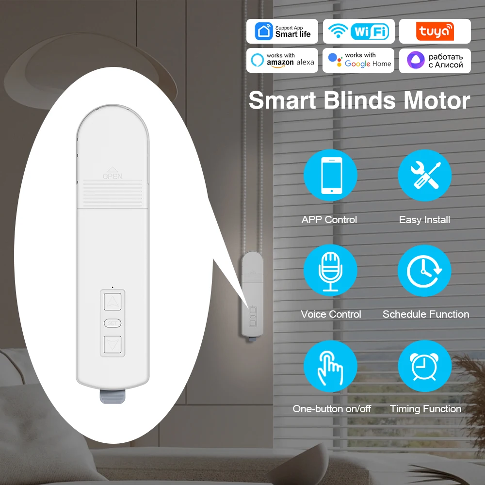 WiFi Smart Blinds Motor Tuya Smart Life App Remote Voice Control Timing Child Lock Motor for Roller Zebra Venetian Blinds with R