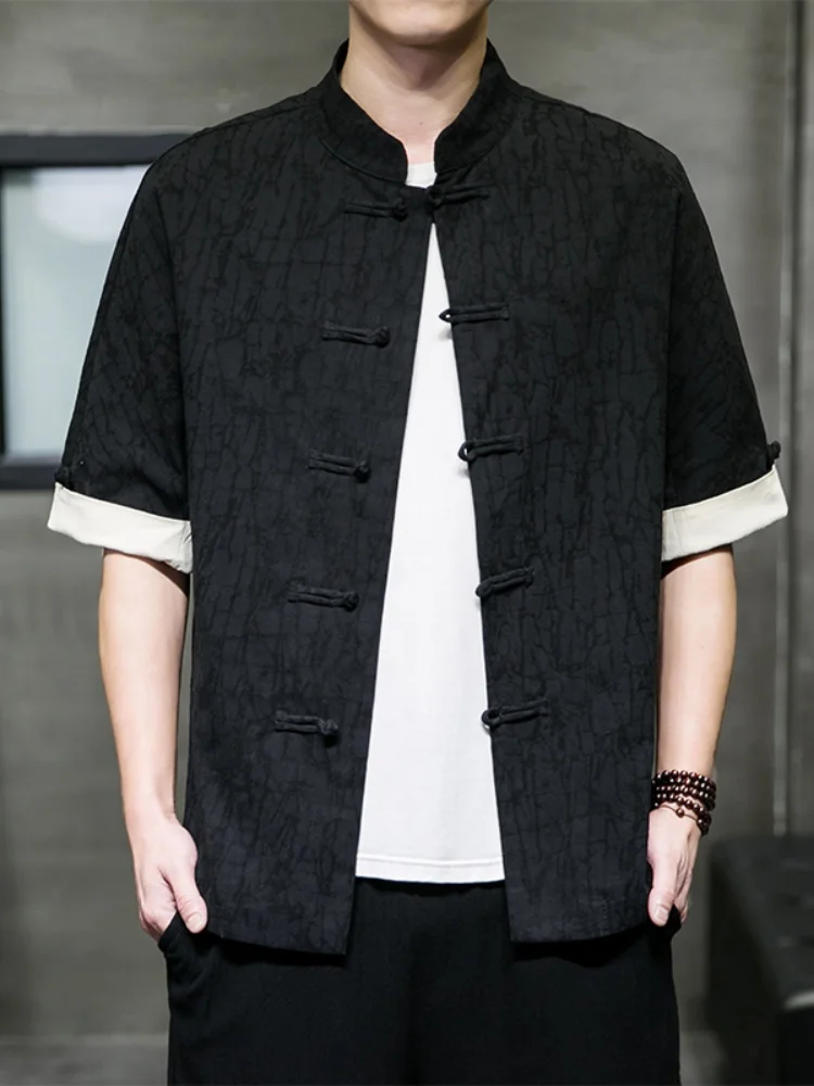 

Новая мужская летняя рубашка из хлопка и льна с вышивкой, на пуговицах, в китайском стиле, свободного кроя, молодежная, в стиле Тан.