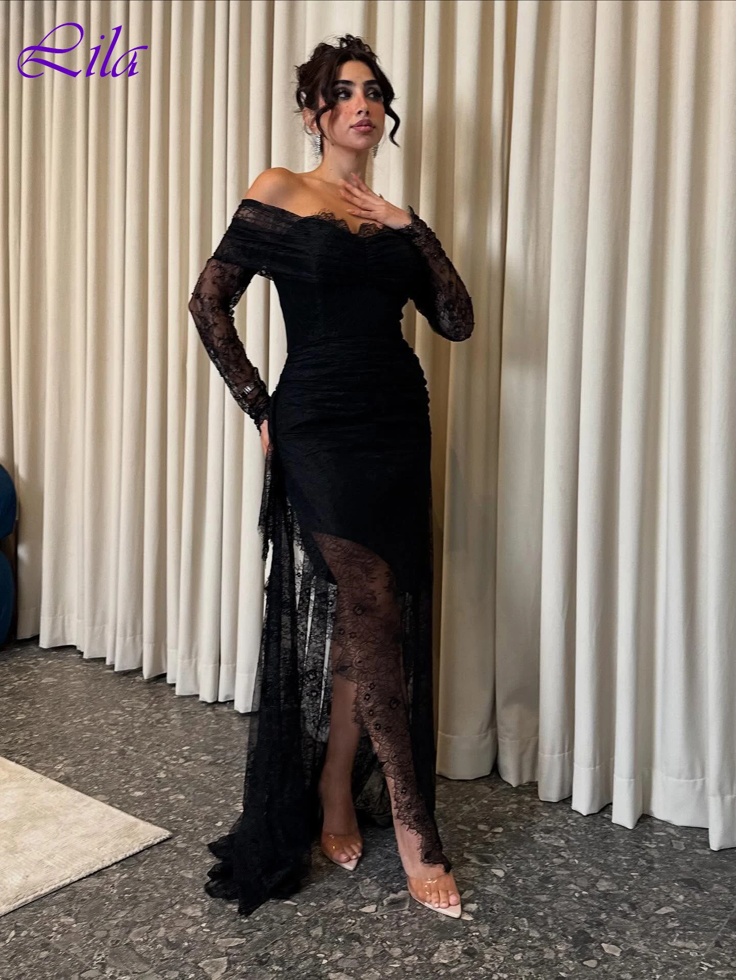 

Элегантное вечернее платье с прямым вырезом лодочкой и рукавами по индивидуальному заказу, современные платья знаменитостей высокого качества, нежное вечернее платье