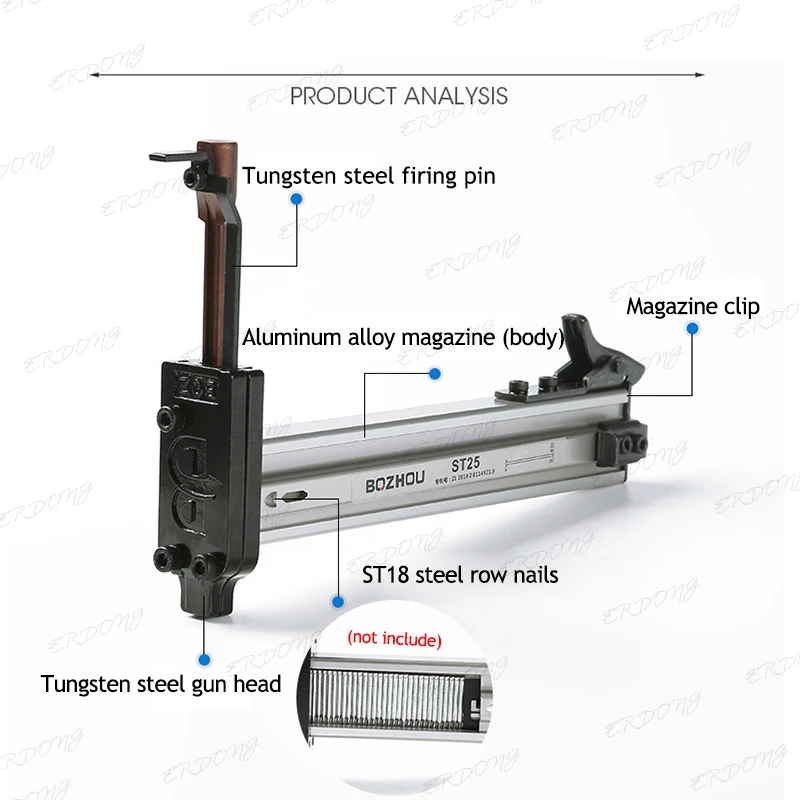 Semi-automatic Nailer Wire Slot, Woodworking Decoration, Reload Rebound Steel Nail Gun, Straight Manual Nailing Tool, ST-25