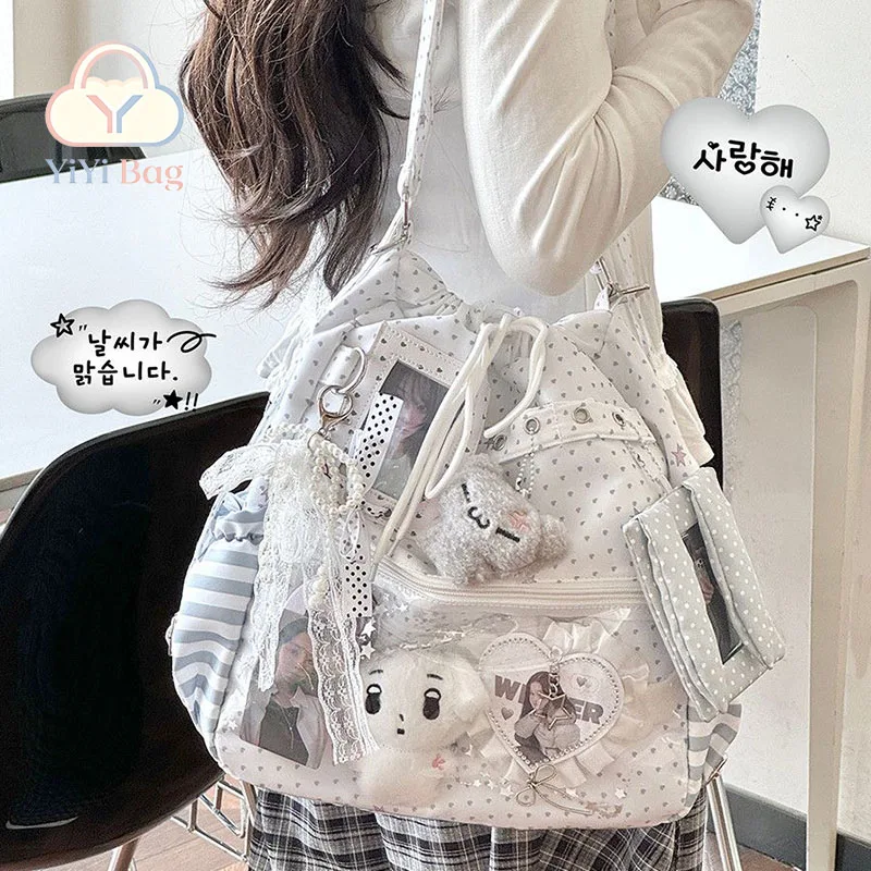 Fashion Dot Shoulder Bag Backpack Ita Bag Women Lady Student Anime Badge Pins Anime Badge Pins Transparent Display Backpacks
