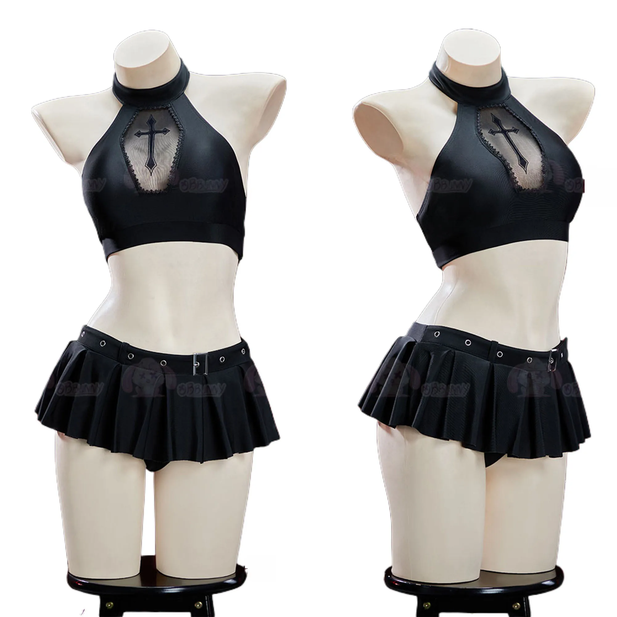 

Anime Dark Rebel Gothic Cosplay Costume Cross Black Top Two-Piece Beach Wear Halter Top And Culottes