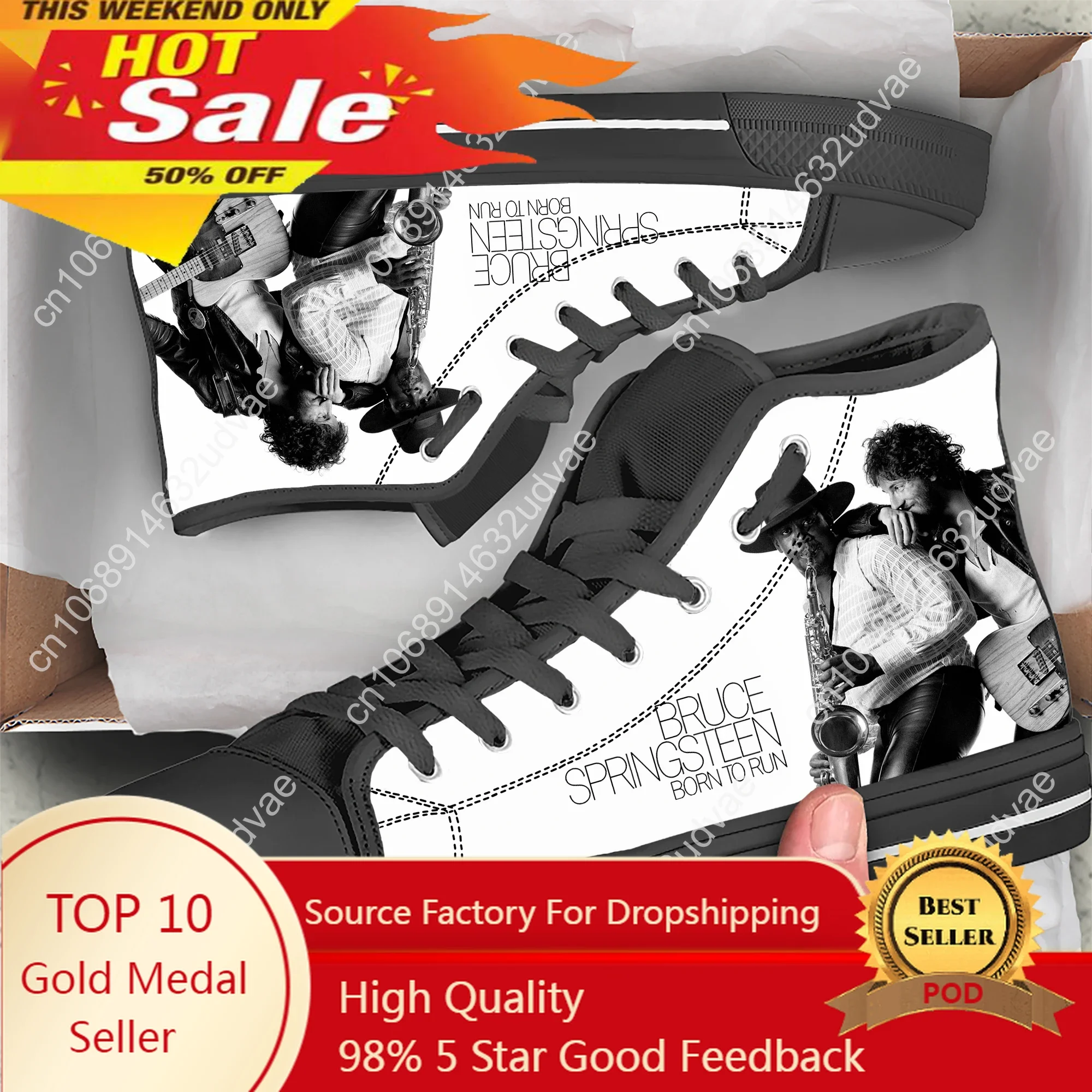 

Hot Bruce Springsteen High Top Casual Shoes Mens Womens High Quality Teenager Canvas Shoe 3D Running Custom Lightweight Sneakers