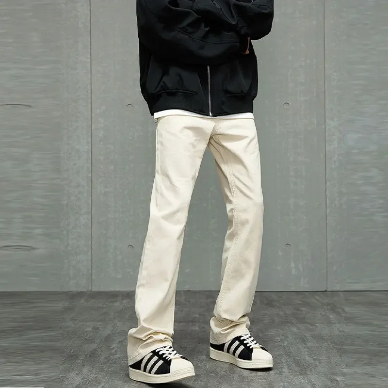 

New Fashion Beige Men's Denim Pants Old Washed Male Jeans Straight Casual Menwear Loose Wide Leg Trousers Trendy Jeans Male