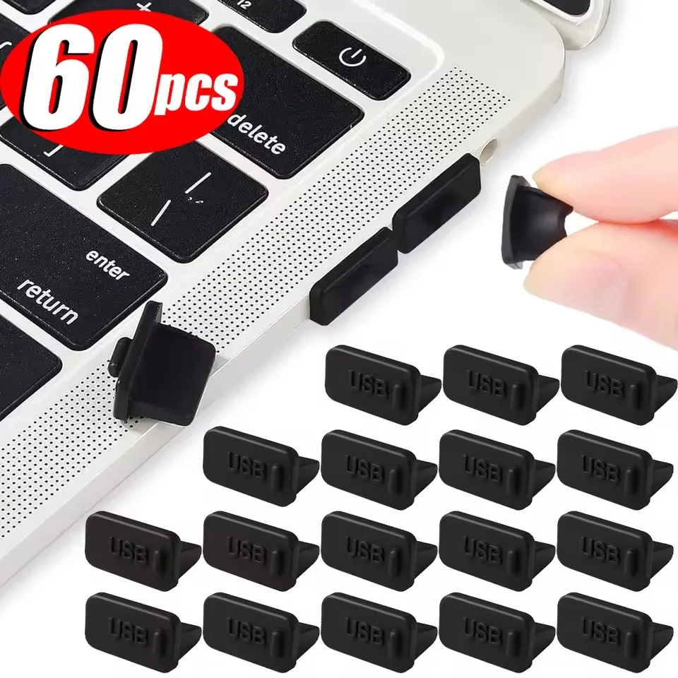 

60/30/10PCS Silicone Dust Plugs for Laptop USB Charging Ports Protectors Female Jack Interface Dustproof Cap for Notebook PC