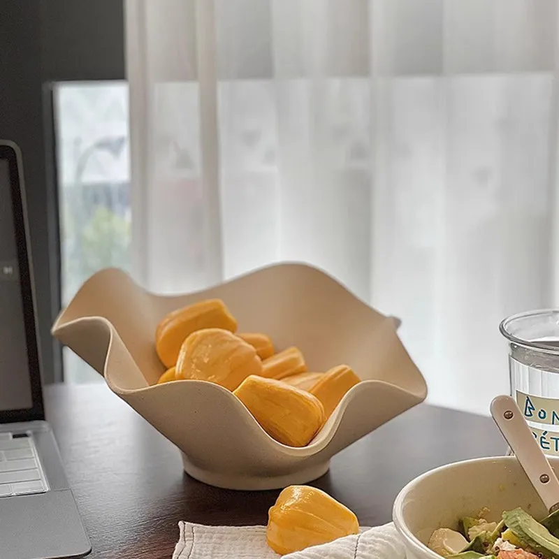 

Nordic Ceramic Fruit Plate Thickened Snack Dish for Living Room Durable Dinner Plate Decorative Vase Tray for Floral Arrangemen