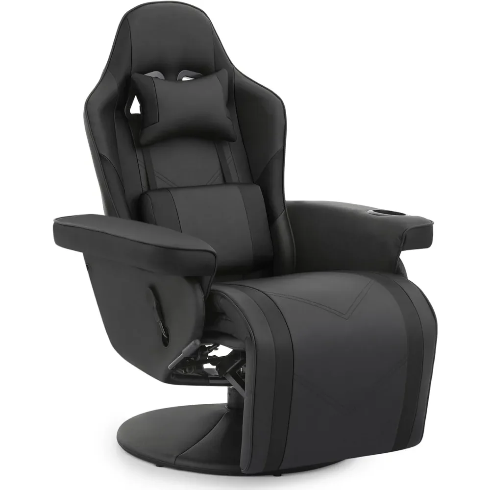 Gaming Chair Adjustable Recliner w/Footrest Cup Holder Lumbar Pillow Headrest, Swivel Office Chair PU Leather Computer Desk