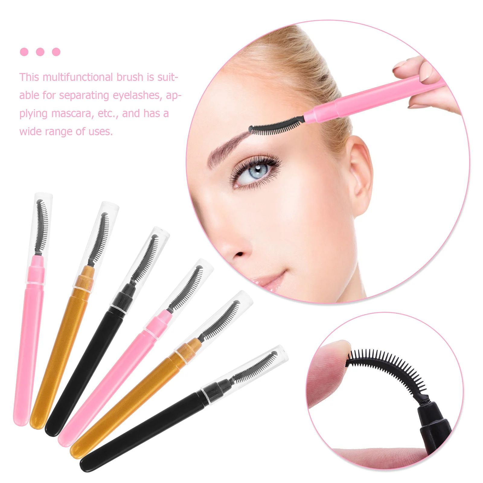 Spazzola per ciglia in silicone da 6 pezzi per separare le ciglia e applicare il mascara, delicato strumento per il trucco degli occhi con cappuccio protettivo