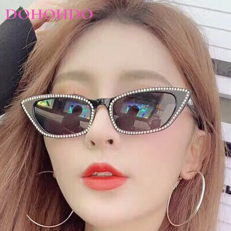 

Luxury Designer Rhinestone Decorate Small Cat Eye Women's Sunglasses Fashion Men Sun Glasses Party Travel Eyewear Ladies UV400