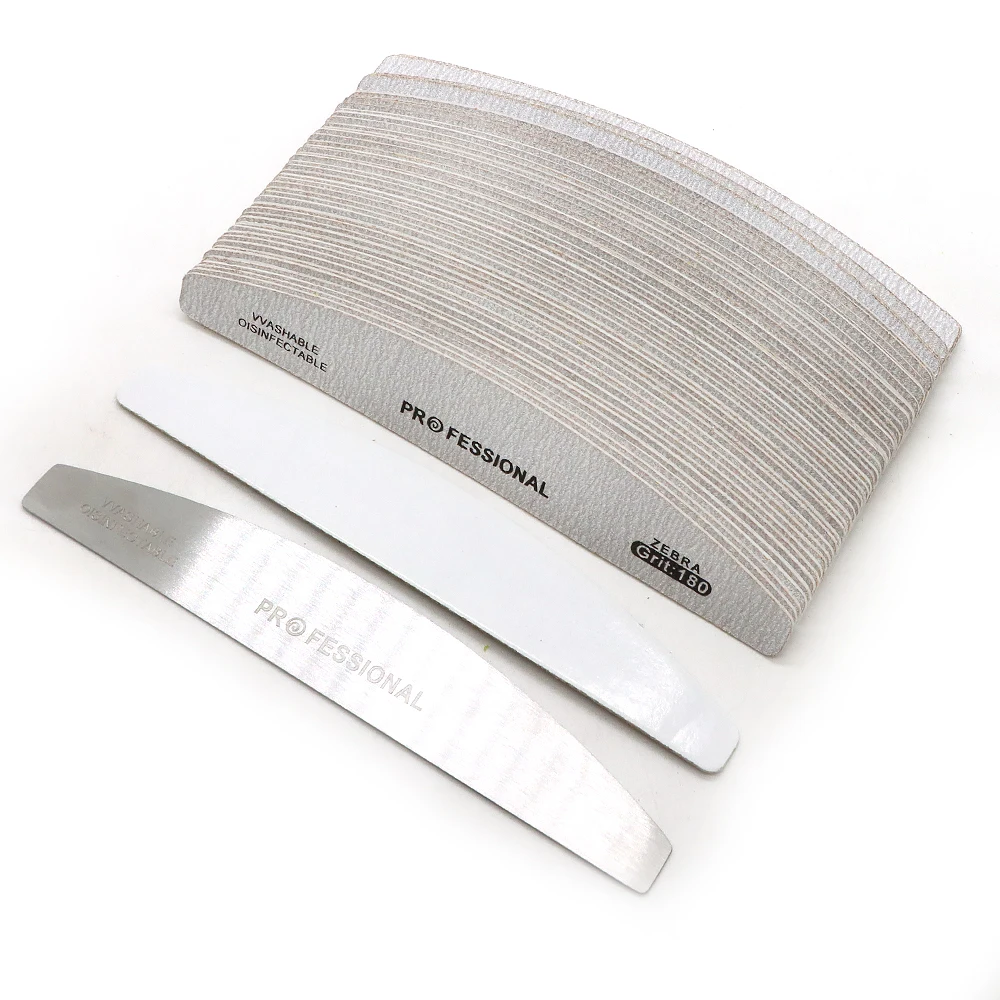 200개 세트 세척 가능한 네일 아트 파일 100/180 그릿 전문가용 매니큐어 파일 버퍼 재사용 가능한 네일 파일 교체 가능한 사포 네일 파일