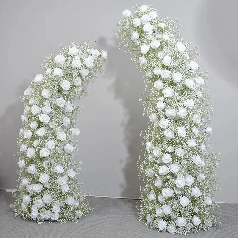 Hydrangea rose gypsy horns flower arrangement wedding arch horn shelf decoration simulation flower row long row of flowers