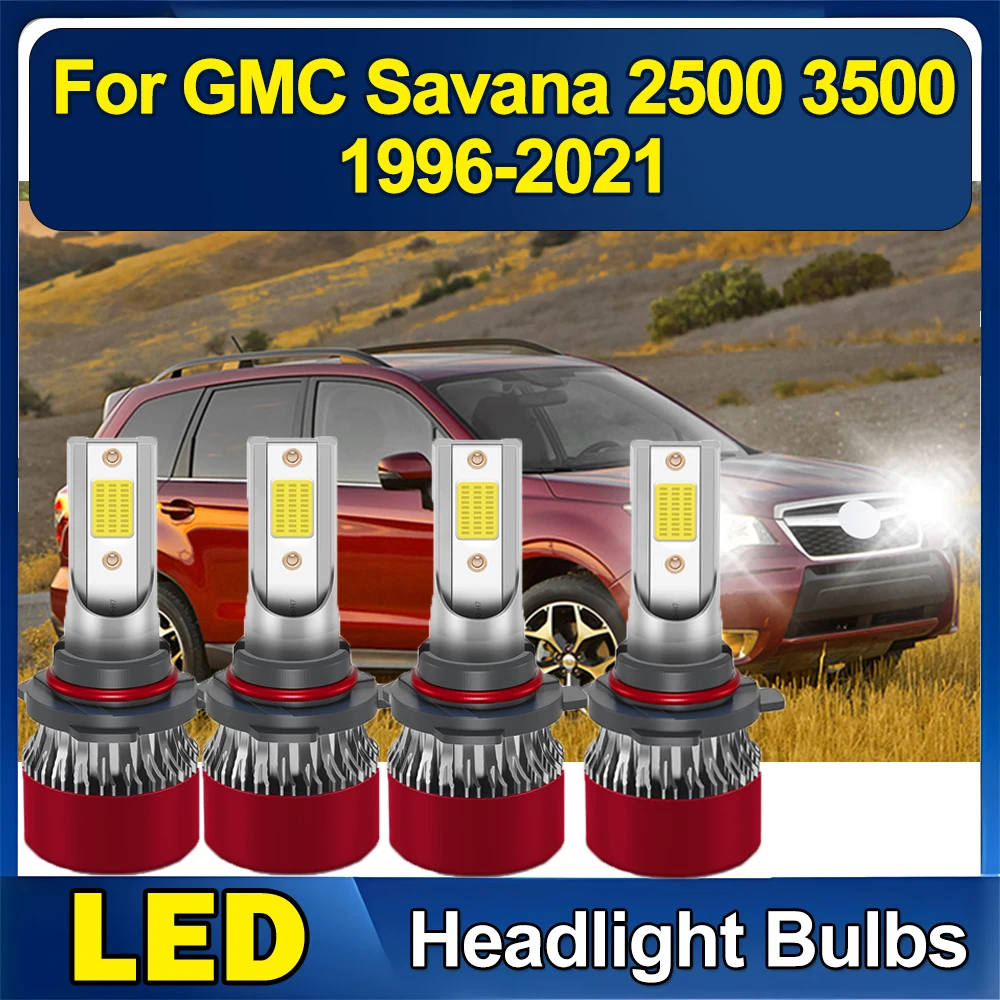 

For GMC Savana 2500 3500 1996-2021 9005 9006 White LED Headlight Hi-Low Bulbs Combo 6000k Super White COB Chips Car Light