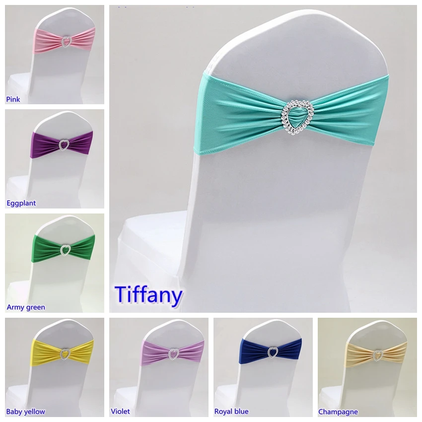 

Wedding Decoration Chair Elastic Band Pink Colour Chair Sash Bow TIe Know With Love Heart Buckle FIt BIrthday Party Hotel