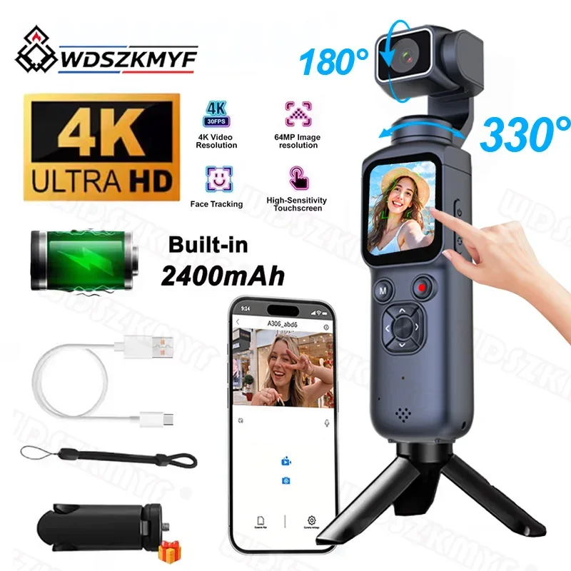 4K Action Camera Sport Camera 330° Electric Rotating Lens Face Track Handheld Camcorder Vlog Recorder ortable Action Cam