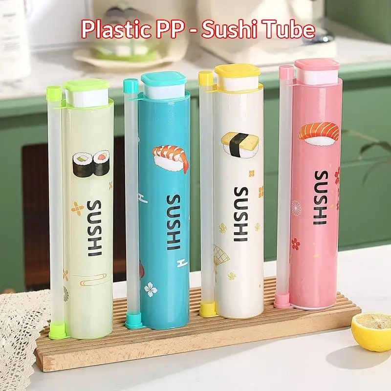 1Set Round Sushi Push Box With Sauce Straw Food Grade Sushi Mold Cone Push Up Paper Bucket Packaging Paper Box Bento Accessories