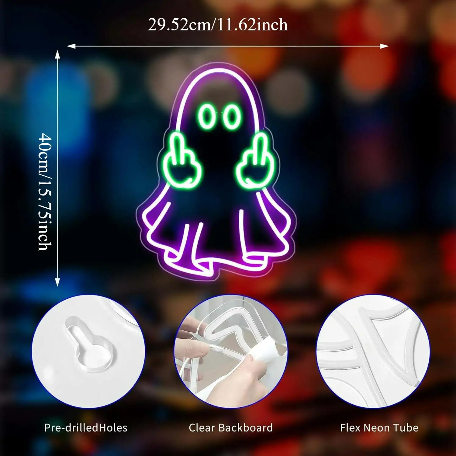 Ghost Neon Sign USB Powered LED Dimmable Neon Lights for Home Bedroom Club Party Bar Shop Room Wall Art Decor Night Light view 5