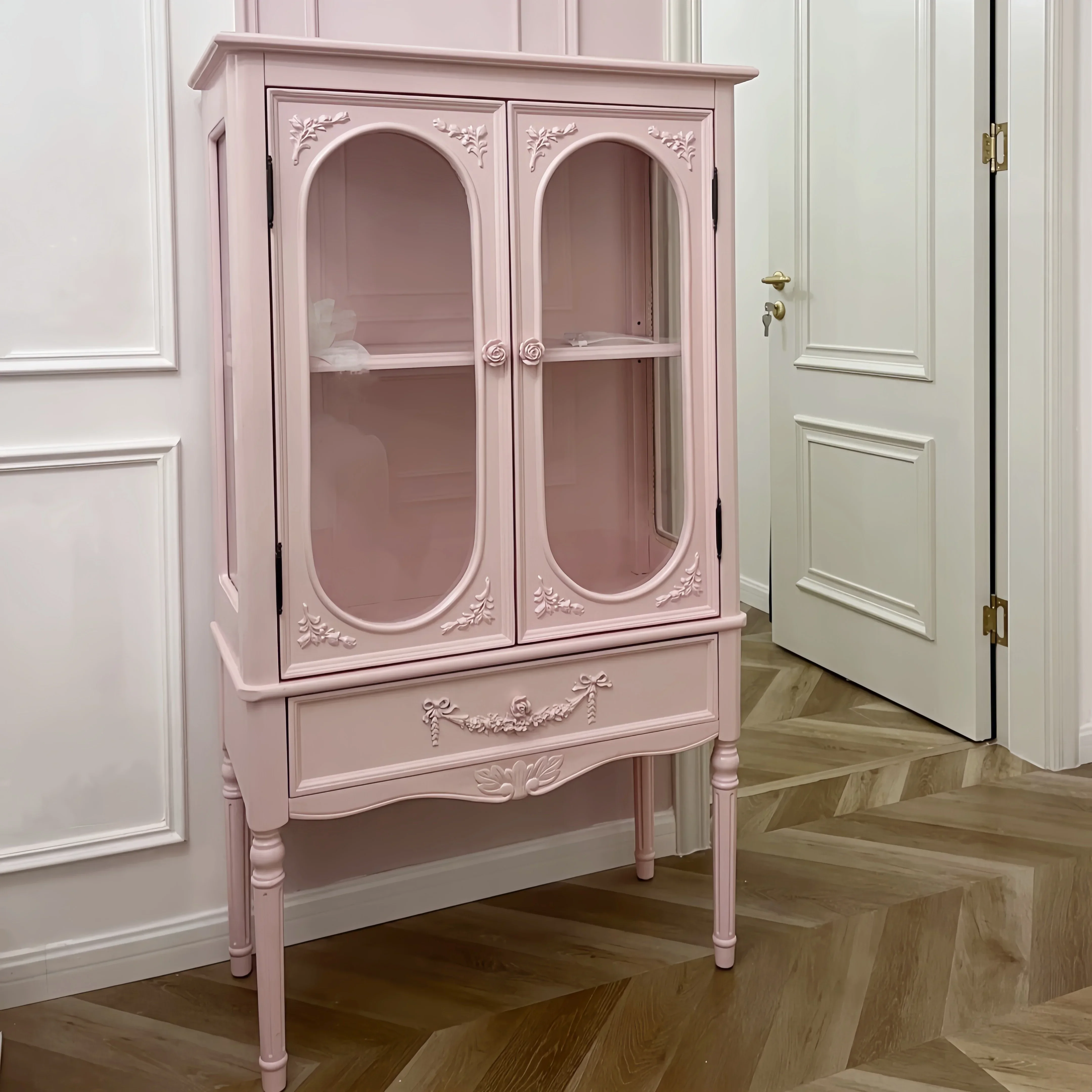 French side cabinet household display girl heart pink display cabinet living room wall high cabinet