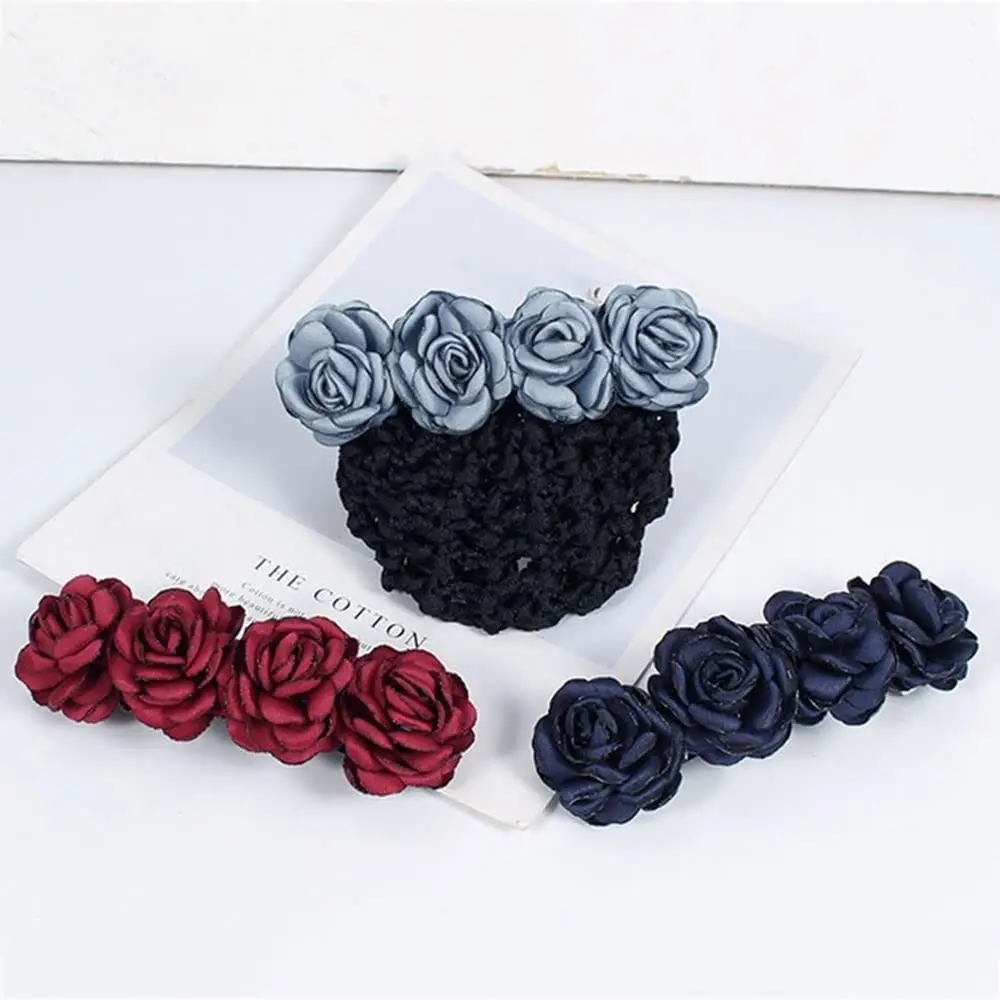 Women Hair Bun Cover Net Snood Hairnet Bow Barrette French Hair Clip Bow Ribbon Flower Hair Accessories for Banks Hotels Staff