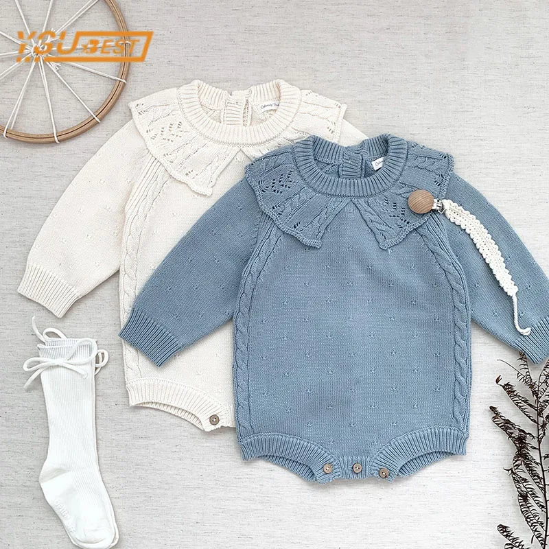 Cute Newborn Autumn Baby Girls Long Sleeve Pure Color Knit Rompers Children Jumpsuit Infant Kids Baby Girls Clothes Rompers