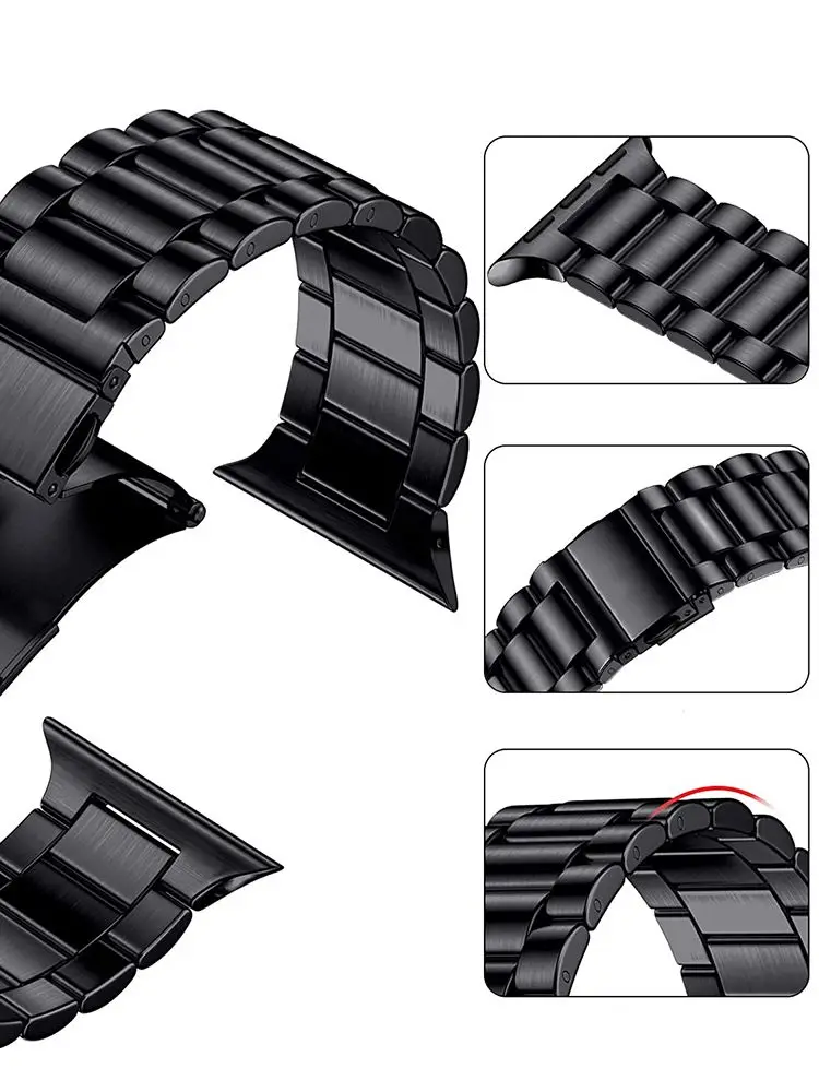 For Apple Watch Ultra gold band Series 9/8/S7/6/5/4/3/2/1 40/44/41/45MM 49MM Stainless Steel Band iwatch metal black  Strap