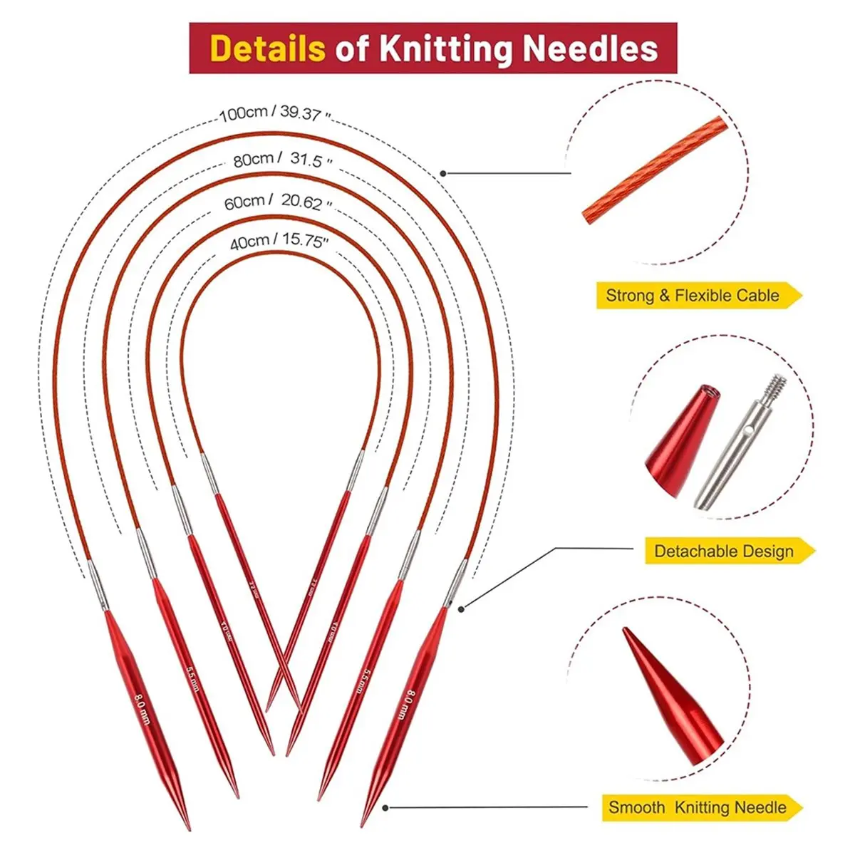 2026 New Interchangeable Circular Knitting Needles Set, Aluminum 3.0mm-10.0mm with Case for Crafting