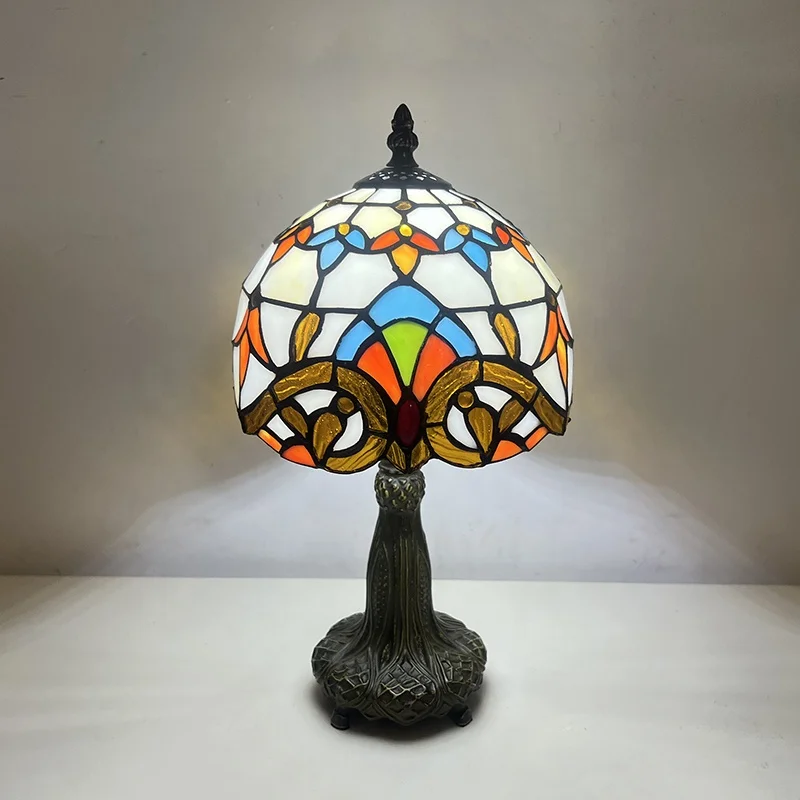 8Inch Tiffany Baroque Mediterranean Stained Glass Bedside Bedroom Living Room Home Table Lamp
