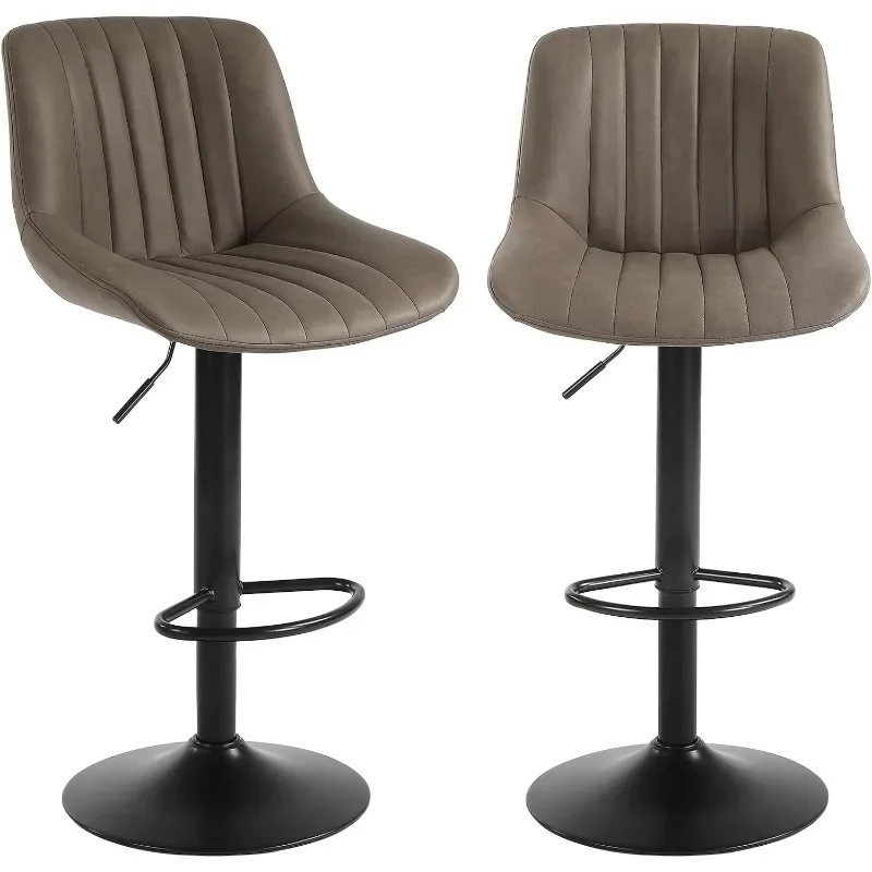 Bar Stools Set of 2, Swivel Counter Height Barstools with Back, Adjustable Faux PU Leather Bar Chairs, Modern Armless Kitchen