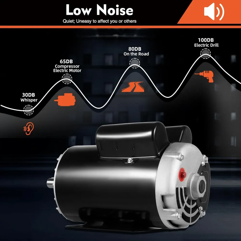 5 HP, 3450 RPM, 208-230 V, 60 Hz, Compressor Electric Motor with 7/8-inch Shaft, 143/5T Frame, Single-Phase Air Compressor Motor