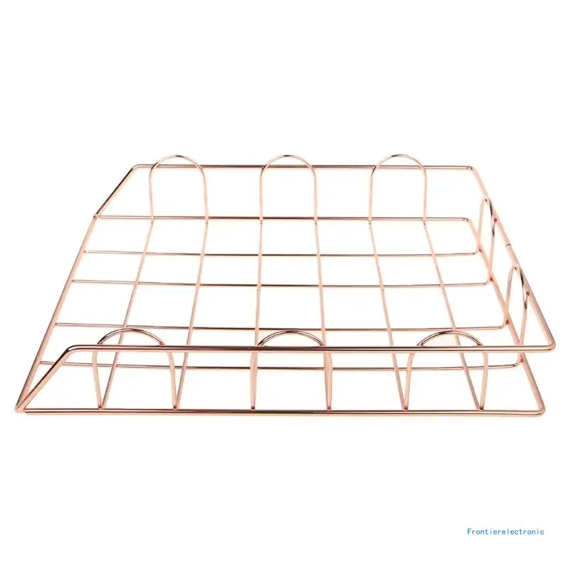 2pcs Multifunctional Stackable Paper Tray Desk File Desk Ornaments Rose Golden for Office Home School DropShipping