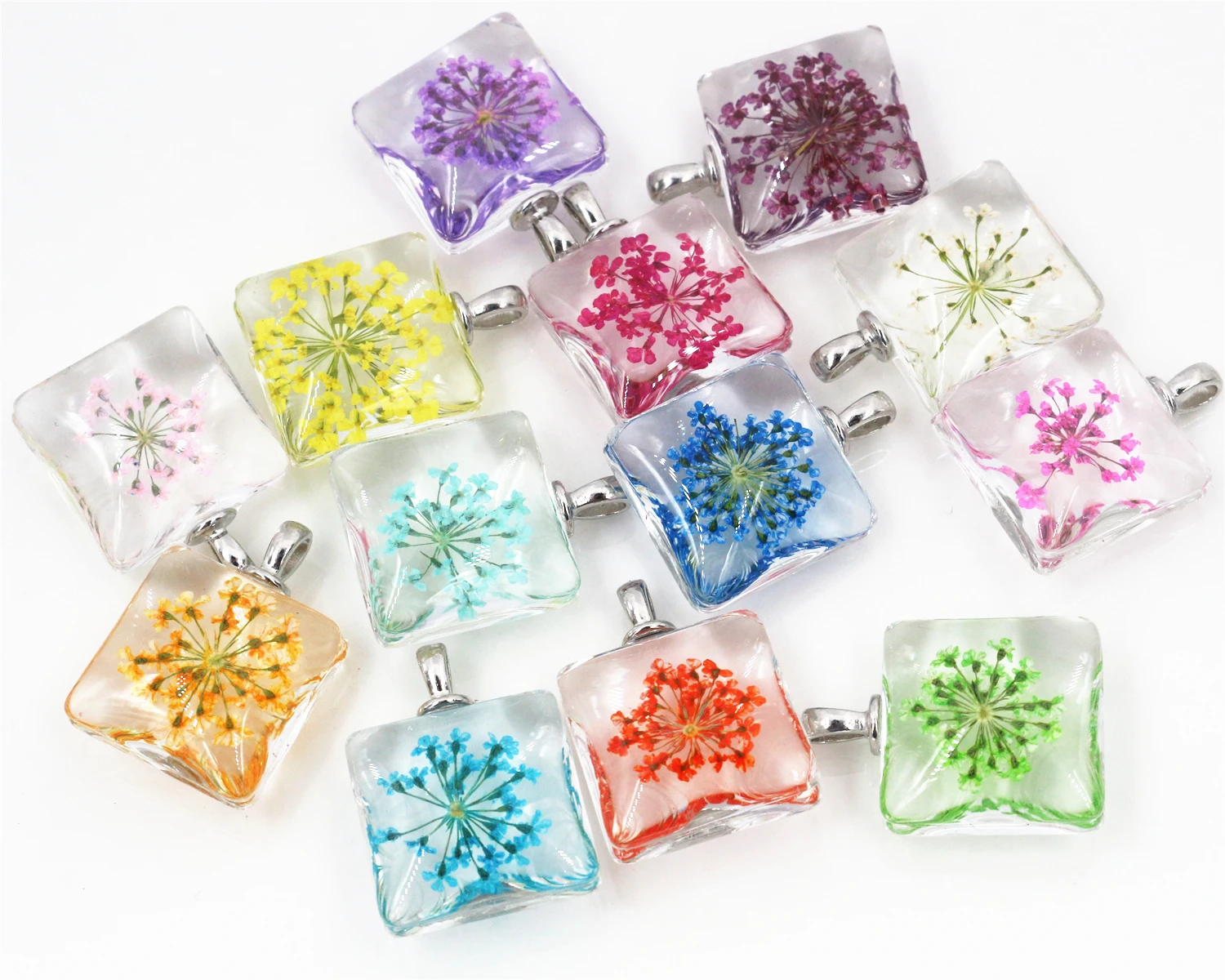 5pcs 27x20mm Hot sale Jewelry Crystal Glass Real Dried Flower Square Necklace Pendant; Necklaces For Women -M7-16