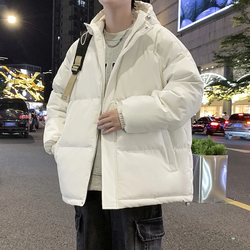 

Winter Warm Men's Hooded Cotton Jacket 2024 New Solid Color Zipper Design Youth Outdoor Sports Bread Jacket Large Men's M-8XL