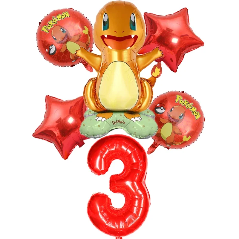 6pcs Cartoon Pokemon Pikachu aluminum foil balloon for childrens party Charmander Squirtle Bulbasaur birthday balloon decoration