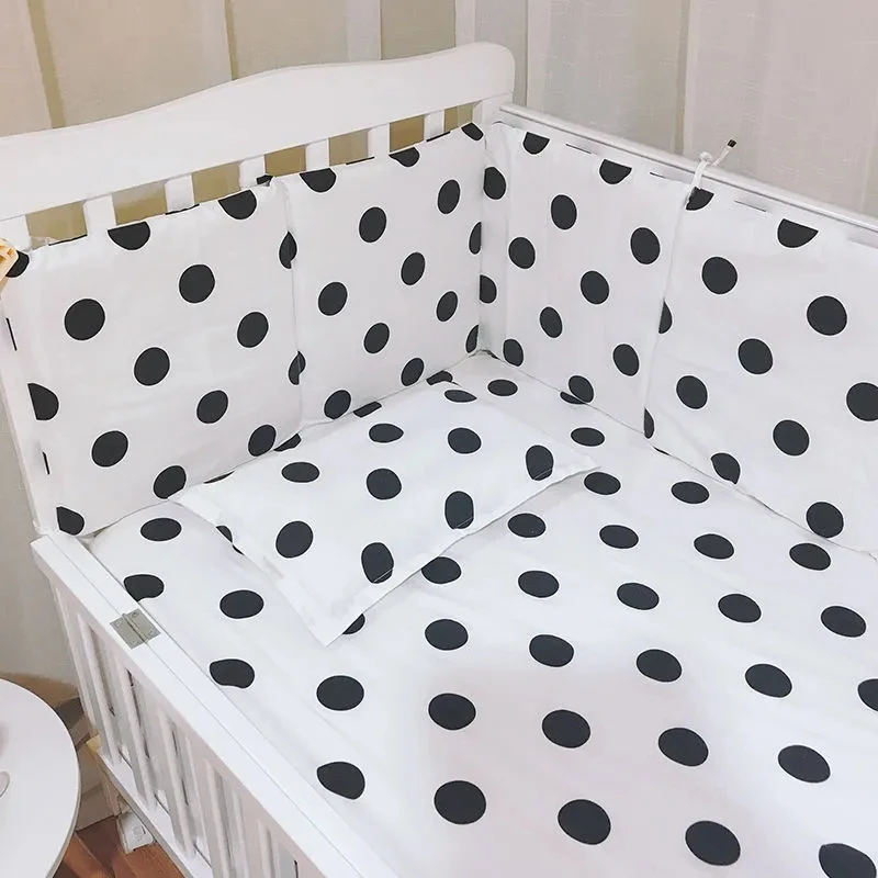 Black Polka Dot Gray Crown Print Crib Bumper Four Seasons Universal Cotton Newborn BedBumper Baby Anti-fall Soft Wrap Bed Bumper