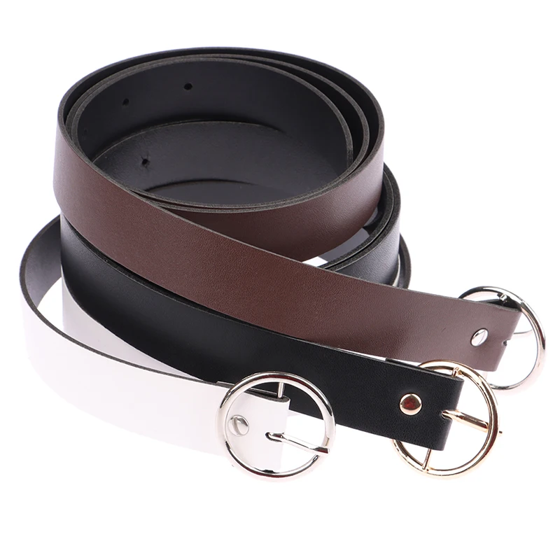 

100CM Classic Women Leather Belt Waistband Adjustive Metal Circle Buckle Waistband Pants Decorative Belt Clothing Accesories