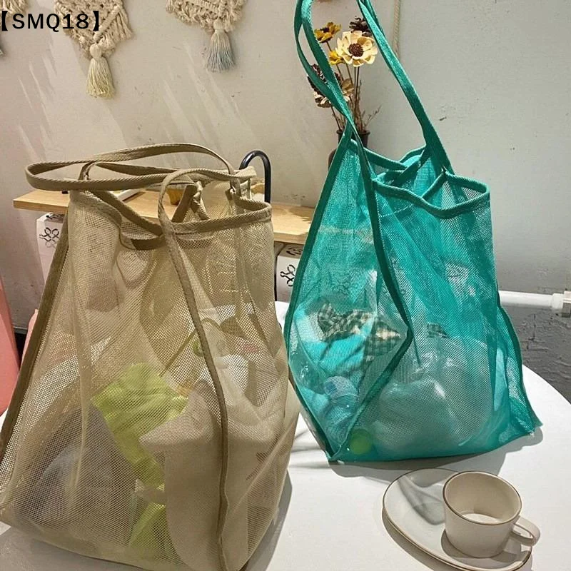 Available Large Capacity Lightweight Transparent Women's Tote Bag Mesh Shoulder Shopping Fashionable Versatile black,khakiSMQ