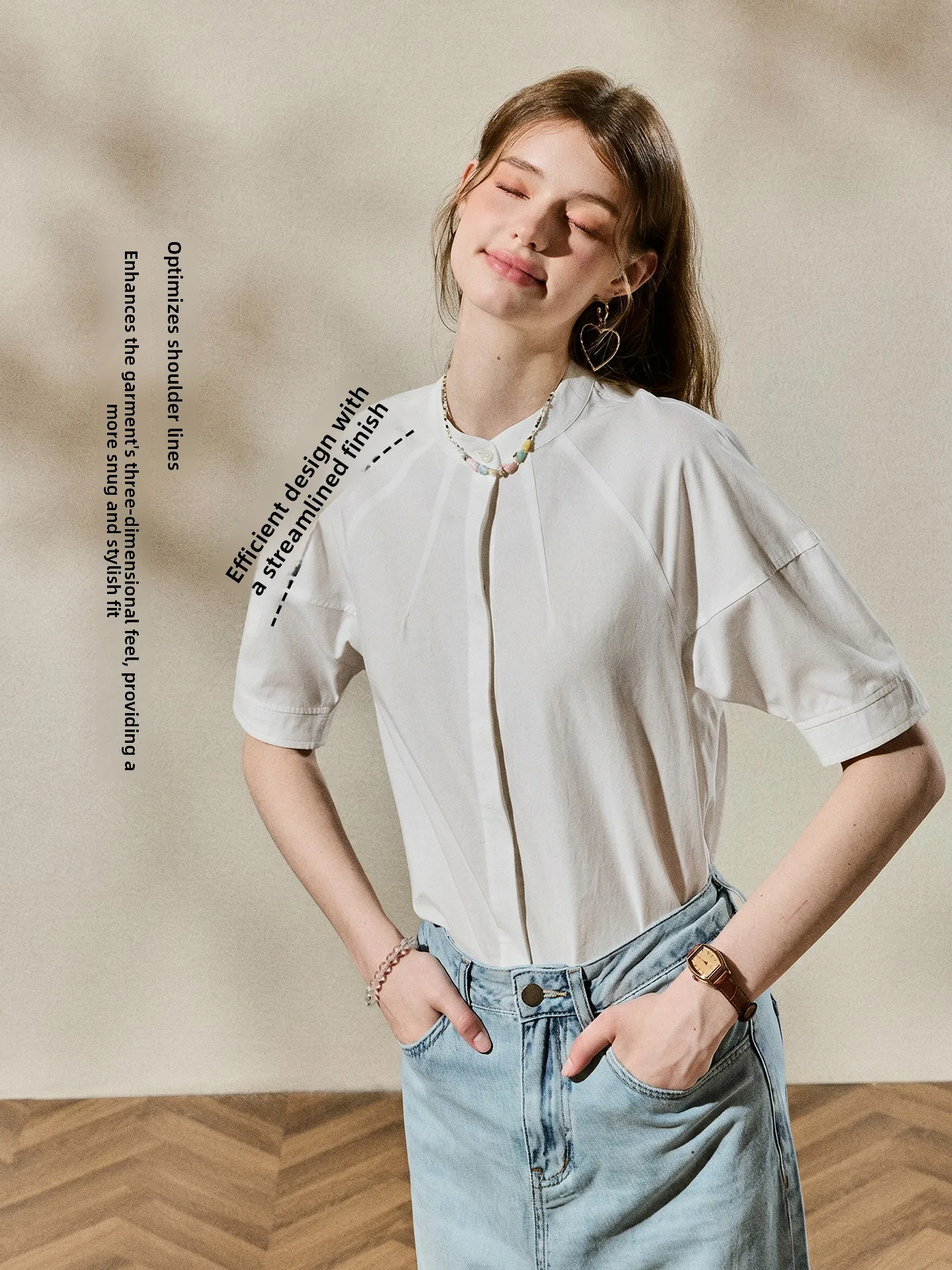Women's Breathable Rayon Cotton Blend Shirt Thin Five-Quarter Sleeve Versatile Casual Commute Fashion Comfortable Skin-Friendly