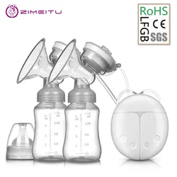 ZIMEITU Double Electric Breast Pumps Powerful Nipple Suction USB Electric Breast Pump with baby milk bottle Cold Heat Pad Nippl