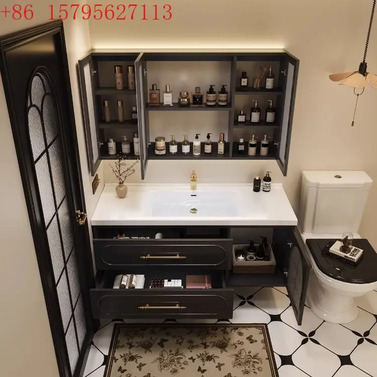 

French oak paint bathroom cabinet retro ceramic integrated wash basin toilet washbasin cabinet combination