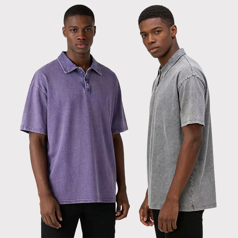 Yao Fashion 240Gsm 8.47oz 100% Cotton Heavy Washed Make Old Tops Outdoor Vintage Oversize Tees Breathable Casual Shirts Men Polo