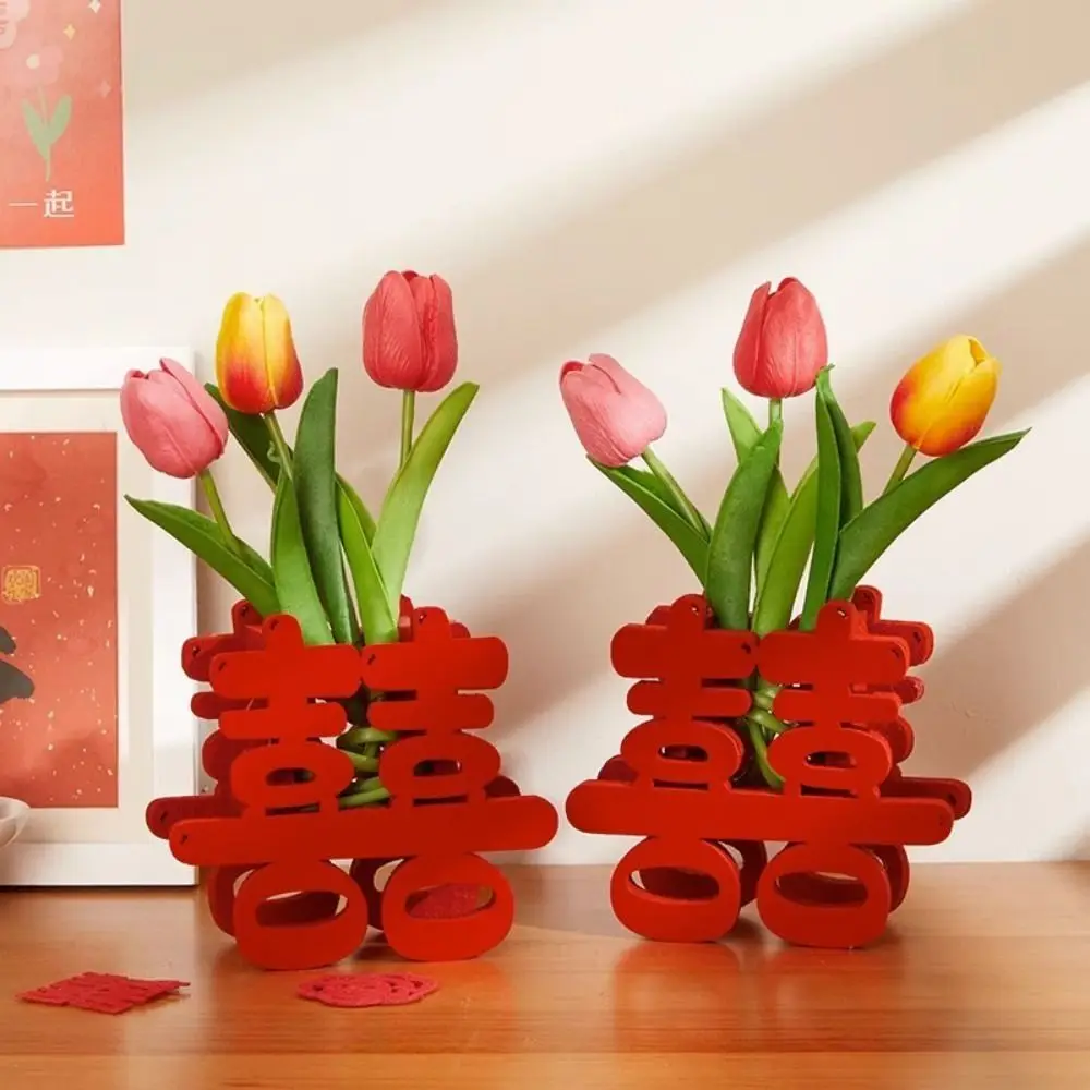 Good Fortune Wedding Red Flower Vase Best Wishes Good Luck Flower Arrangement Vase Blessings Flower Pot Basket Room Ornament