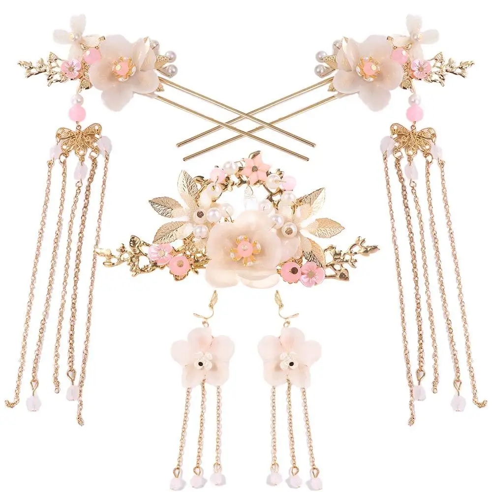 Hairpins Women Long Fashion Chinese Tassel Handmade Earrings Hair Comb Hanfu Hair Stick Headwear Sets