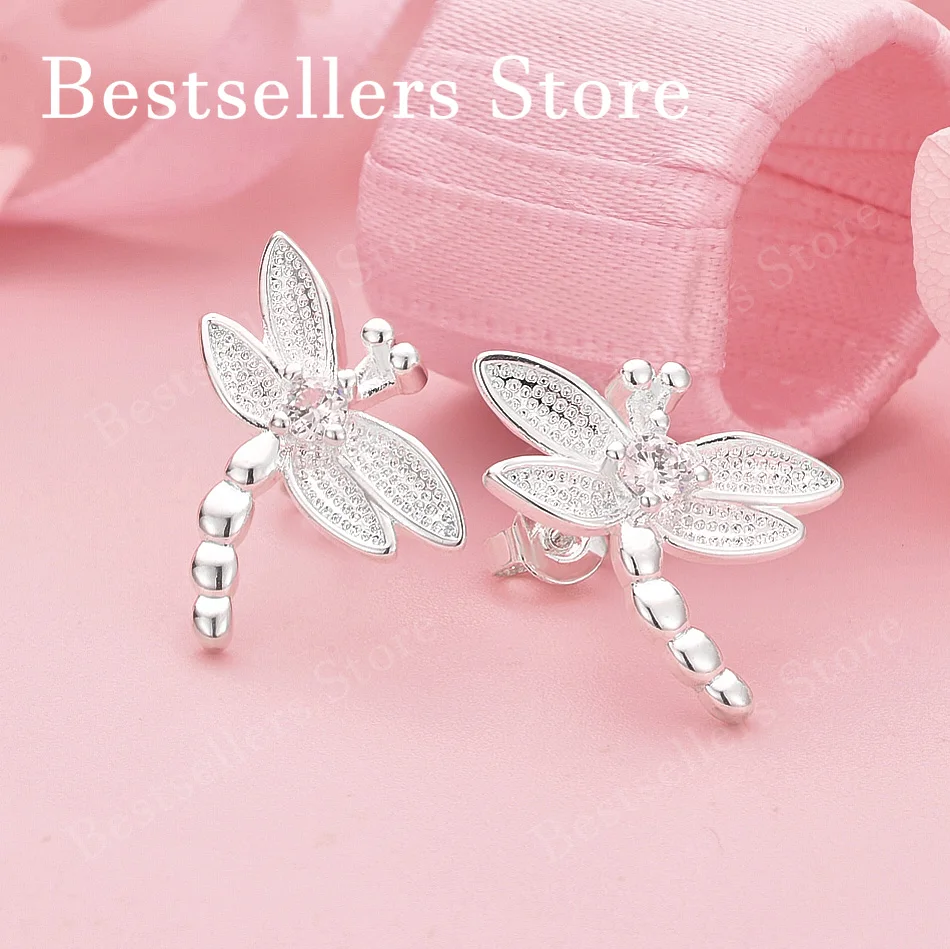 925 Sterling Silver Exquisite Dragonfly Zircon Stud Earrings