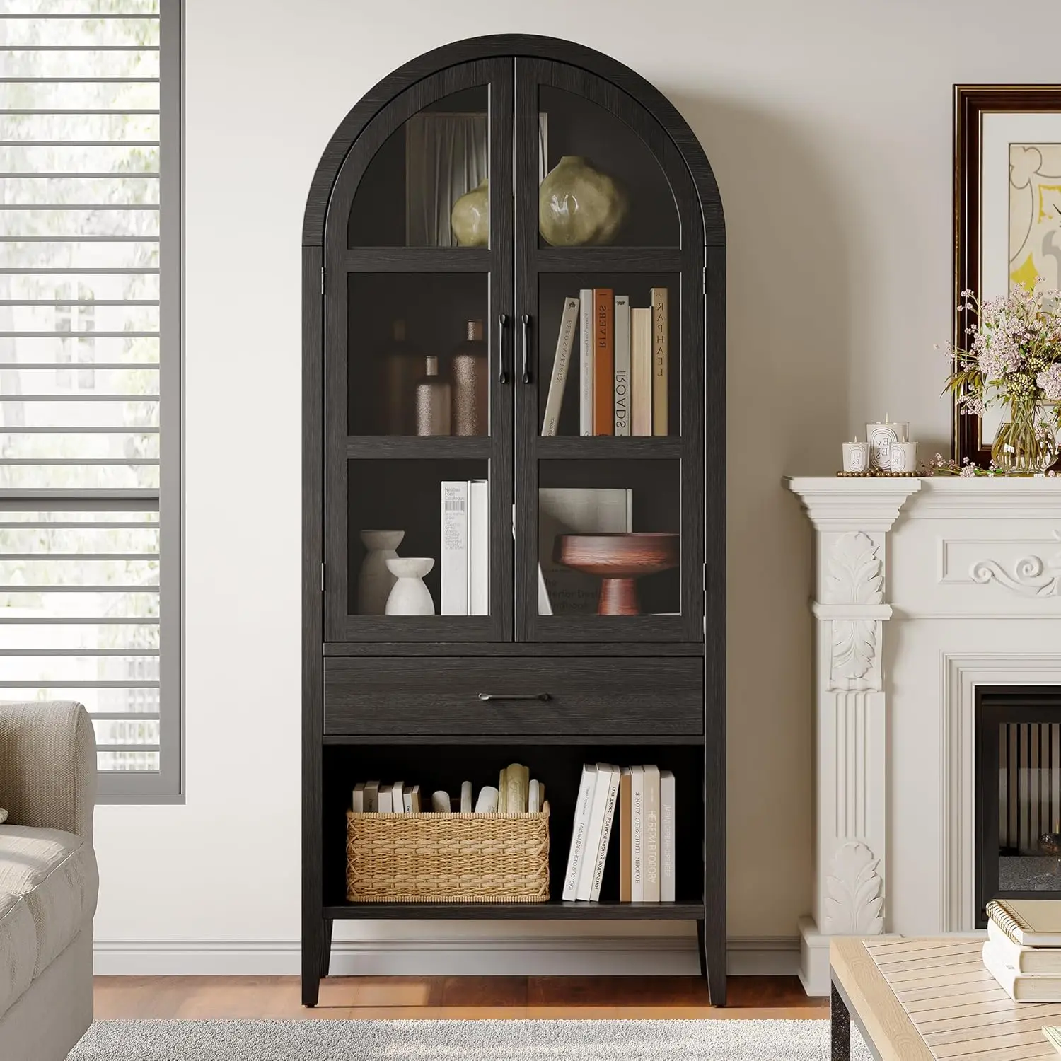 Mueble Bar para Vinos Arqueado de 71 Pulgadas de Alto con Almacenamiento, Muebles Bar con Puertas y Estantes, Mueble para Licores para el Hogar, Personalizado